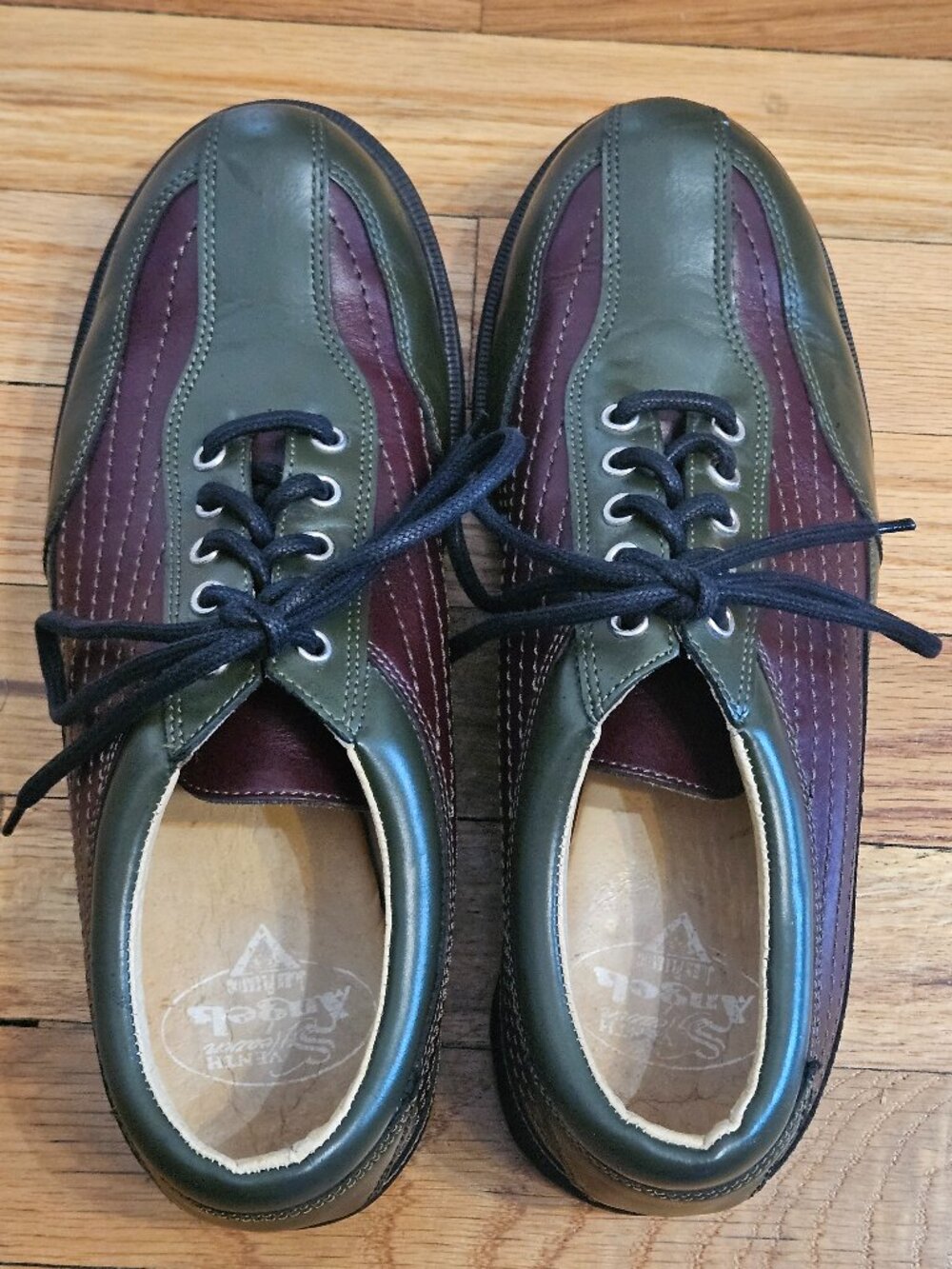 John Fluevog Angels Eddie Burgundy & Green